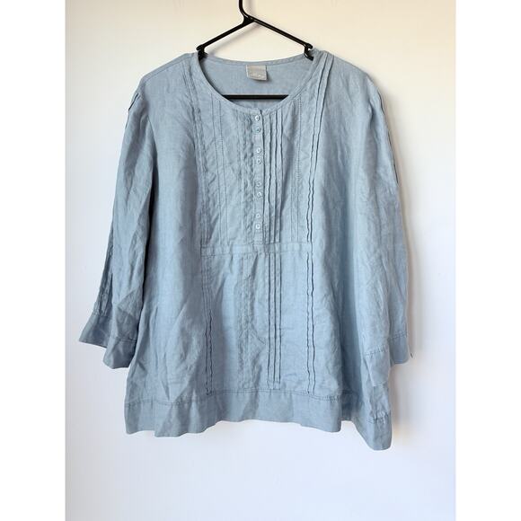 Poetry 100% Linen Gray Blue Blouse Lagenlook Contemporary Size 14 Romantic Boho - Picture 1 of 8